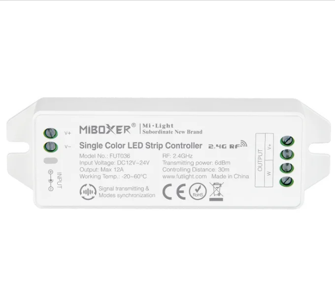 

Miboxer FUT036M Single Color Led Controll DC12-24V 2.4GHz RF Led Dimmer or Receiver updated version of FUT036