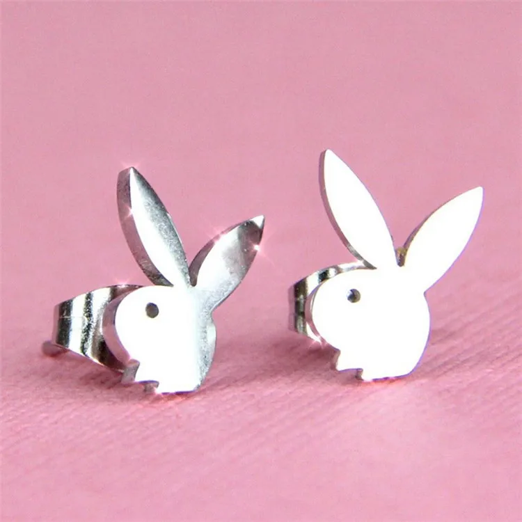 

Silver Plated Hiphop Stud Earrings Stainless Steel Rabbit Bunny Stud Earrings, Picture