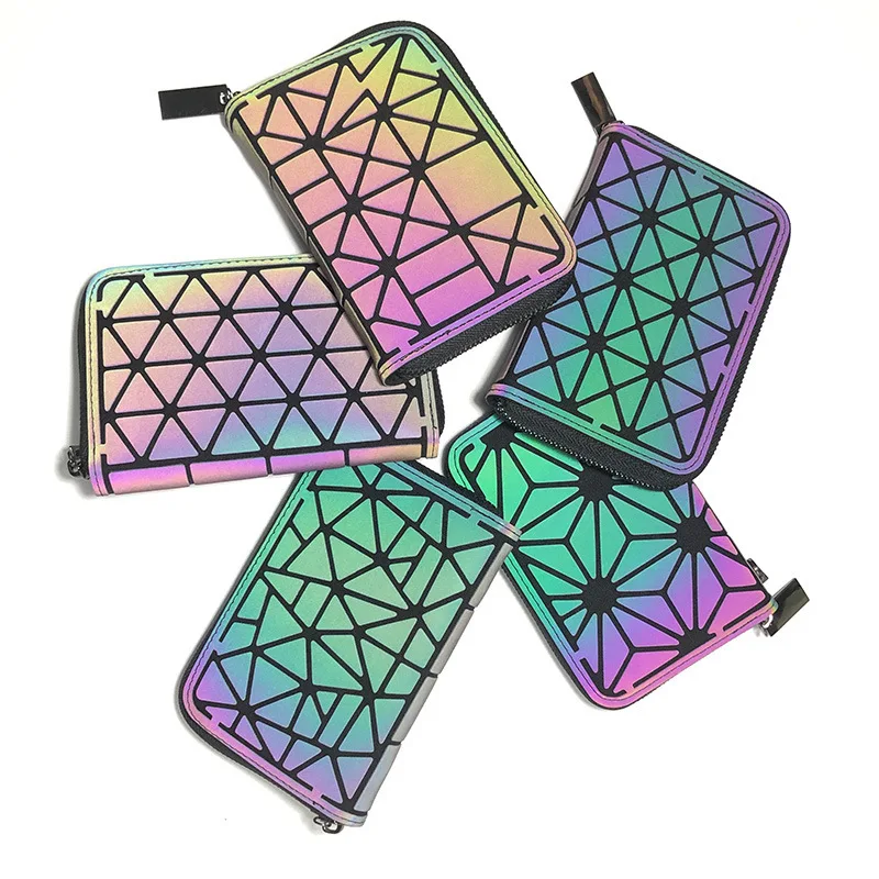 

High Quality New Arrival Geometric Luminous PU Leather Card Holder Wallets, As pictures