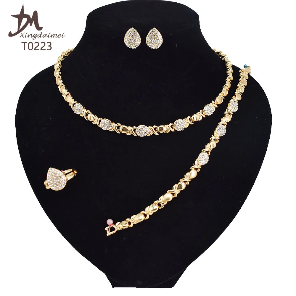 

T0223 New design Hot Sale 18K gold Water Drop diamond jewelry set