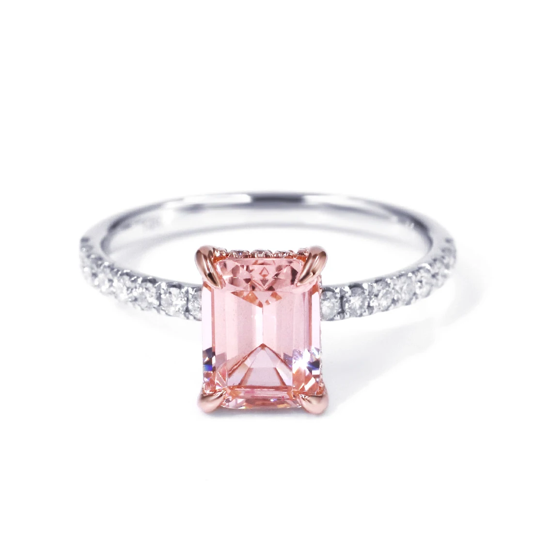 

Tianyu gems beautiful pink nanosital gemstone side moissanite solid gold ring 14k rose white gold women jewelry wedding ring