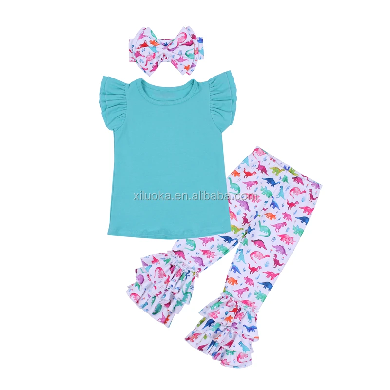 

High Quality Dinosaur Ruffle Leggings three Pieces Matching Girl Clothing Set