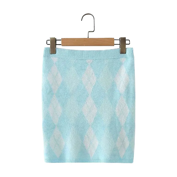 

Bmurhmza2021 summer new fashion versatile European and American style slim Blue Plaid fresh knitted Girl Skirt, Picture color