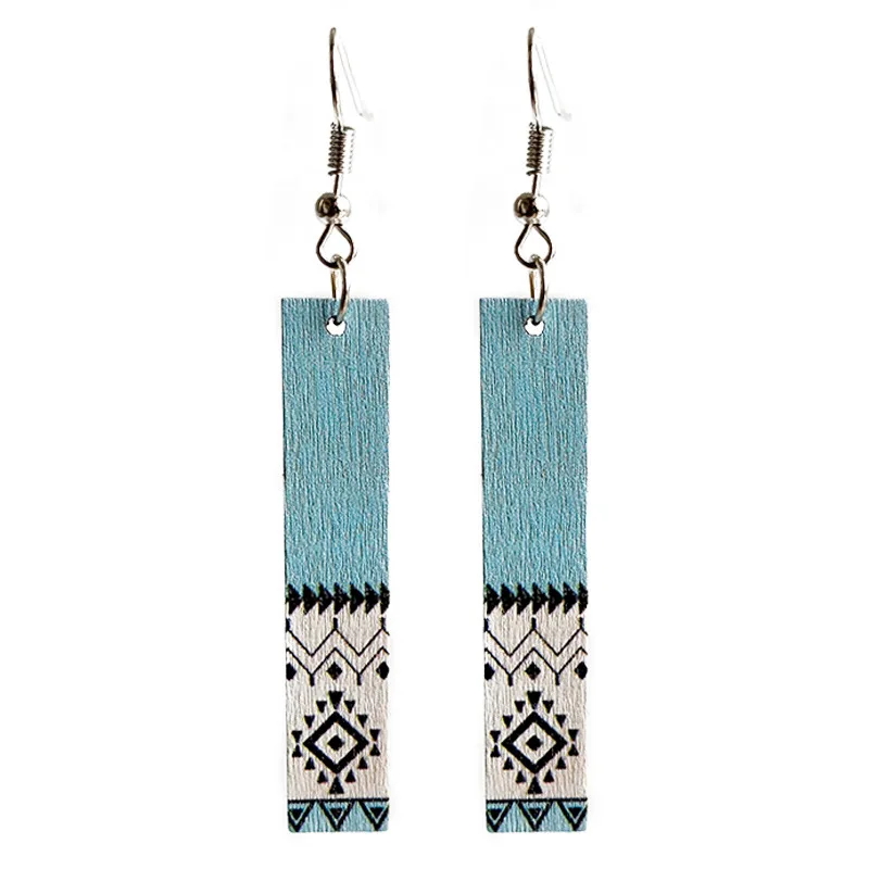 

Simple Wooden Jewelry Aztec Print earrings European American Popular Anime Elements Rectangular Wood Earrings