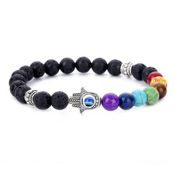 

men jewelry natural crystals healing chakra lava stone bracelets with hamsa, Picture