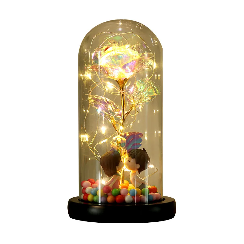 

Artificial Gold Foil Eternal Rose Flowers Sale In Glass Dome For Wedding gift Valentine's Day Present Gifts