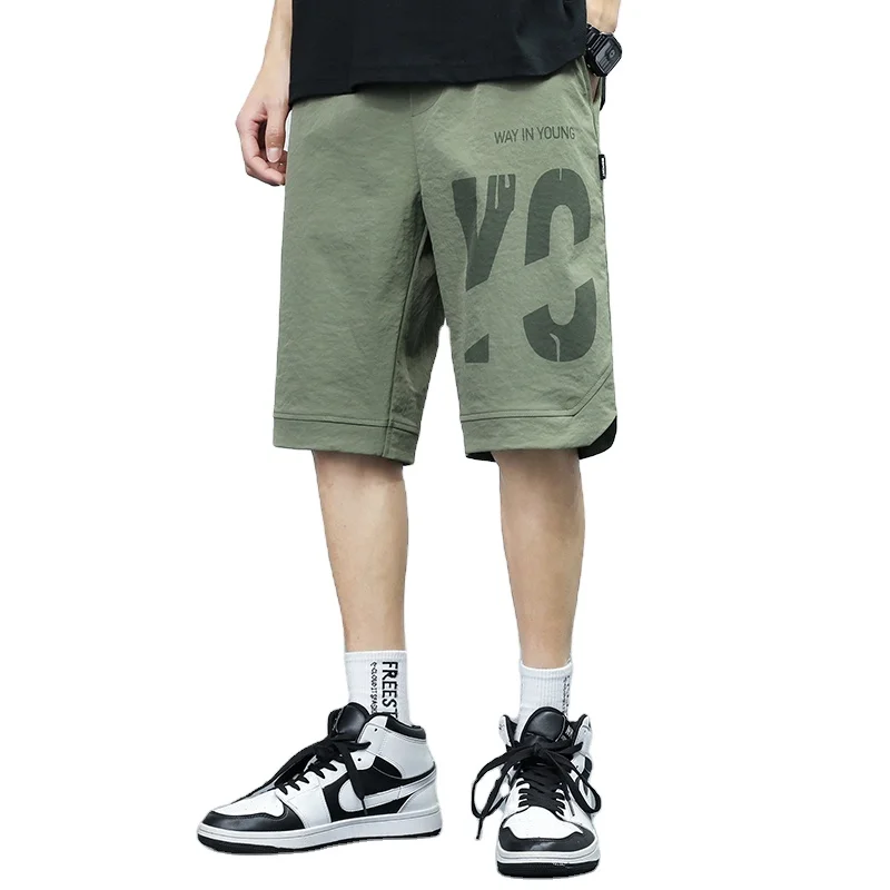 

Men's beach shorts summer casual loose gym men breathable solid cotton mid elastic waist sports pants, As photo