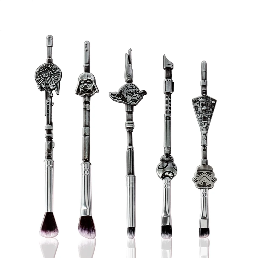 

High Quality 5pcs Vintage Silver Gold Star Wars Cool Makeup Brush Gift Eye Makeup Set Metal Anime makeup brush set