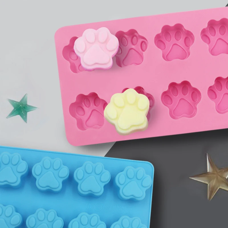 

10 Cavity Claw Dog Footprints Shape Silicone Mold Handmade Chocolate Cake Mould Baking Mold Soap Mold, Pink,blue