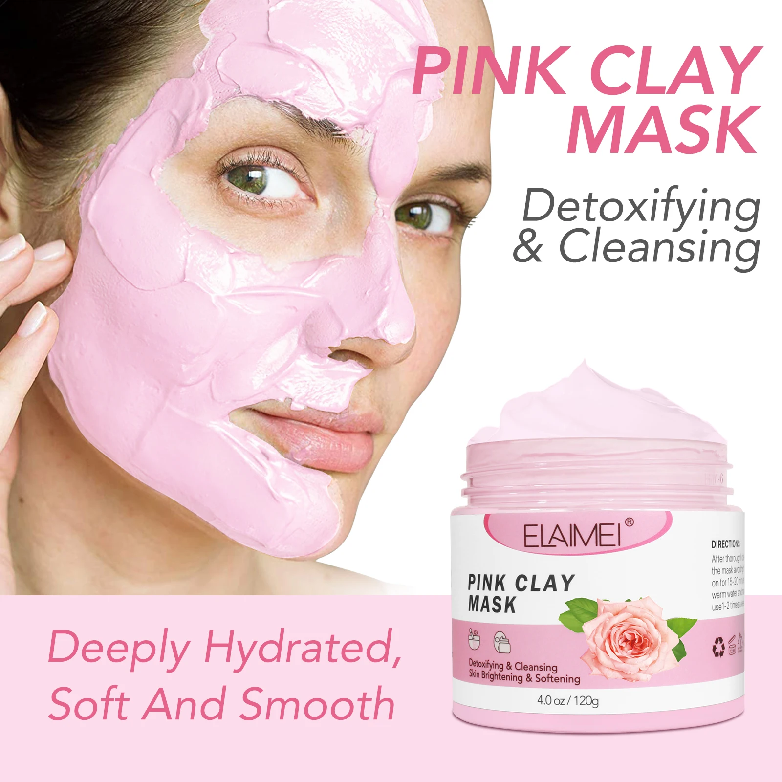 

ELAIMEI Natural Organic Skin Care Rose Mud Facial Mask Private Label Deep Cleansing Pink Clay Mask