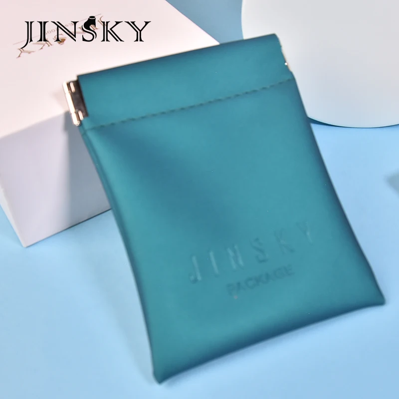 

JINSKY new fashion metal closed-loop opening jewelry storage pouch pu leather portable jewelry bag accept customized, Blue
