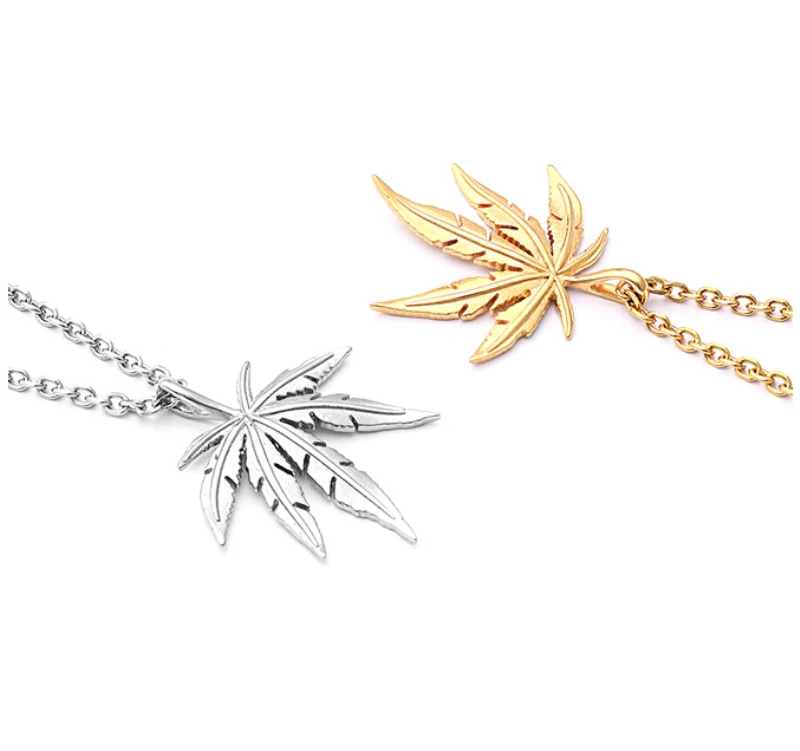 

Korean version of the retro sweater chain for men and women decorated long hemp leaf accessories necklace simple clothes pendant
