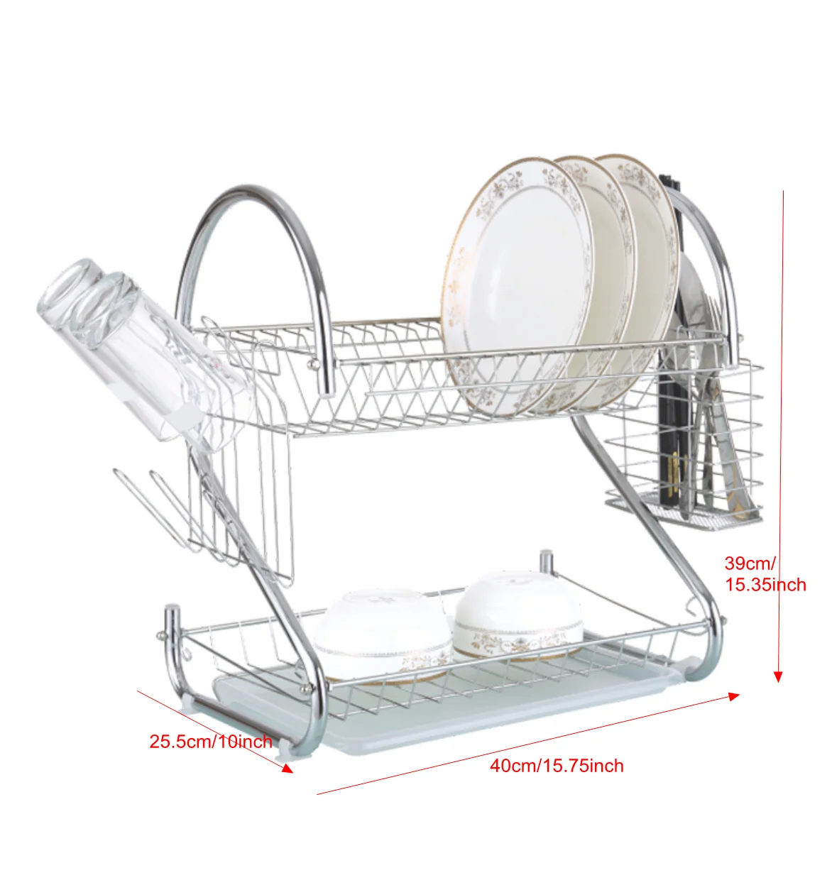 

Space Saver Home And Kitchen Storage Accessories 2 Tier Dish Bowl Drying Rack, Silver, black and oem color