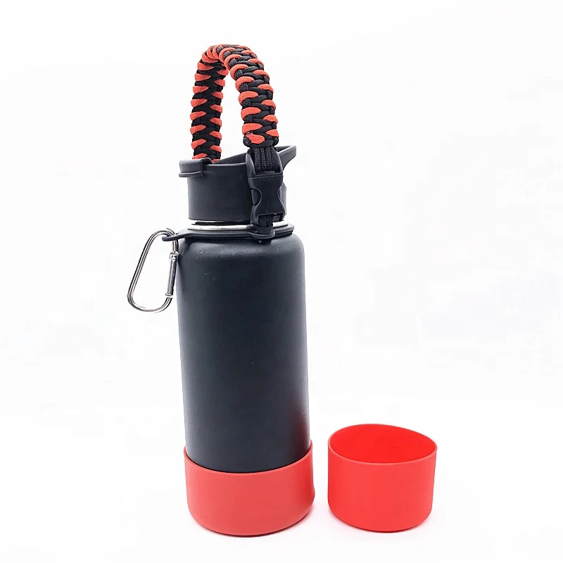 

Factory sales free shipping wide mouth 550 paracord bottle handle set with water bottle flex boot sleeve, Different color is available