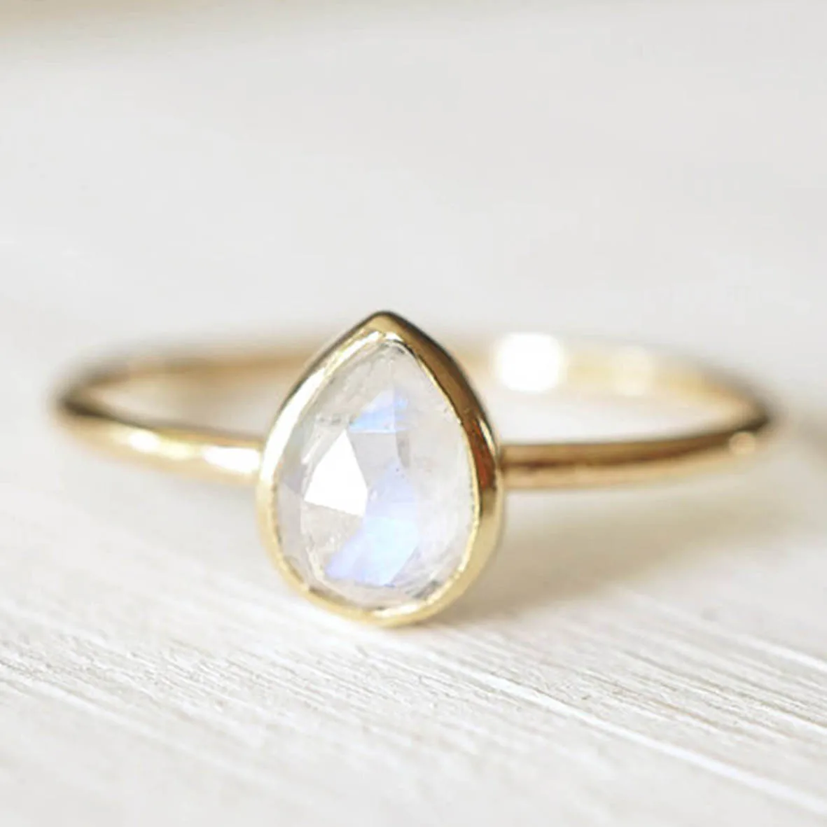 

Pear Moonstone engagement Ring 18k gold Silver Ring Natural Gemstone Jewelry