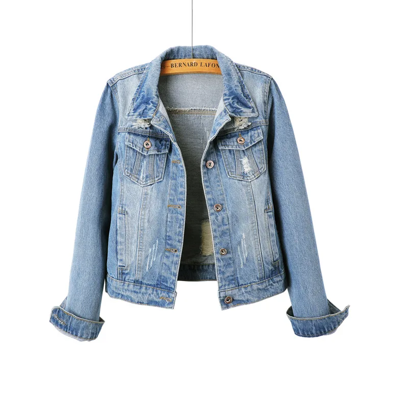 

Blue Denim Jacket Women Short Jean Denim Coat Ladies Bike Jackets Woman Apparel