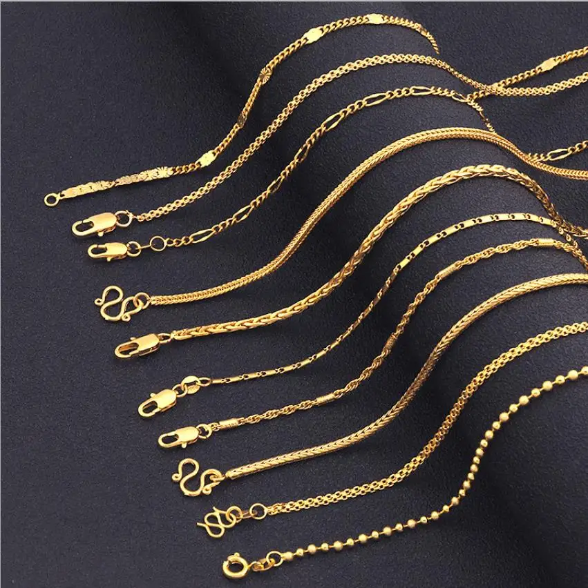

2MM Wedding chain 24K Gold Plated Clavicle Necklace for women with simple and stylish women's accessories free shipping
