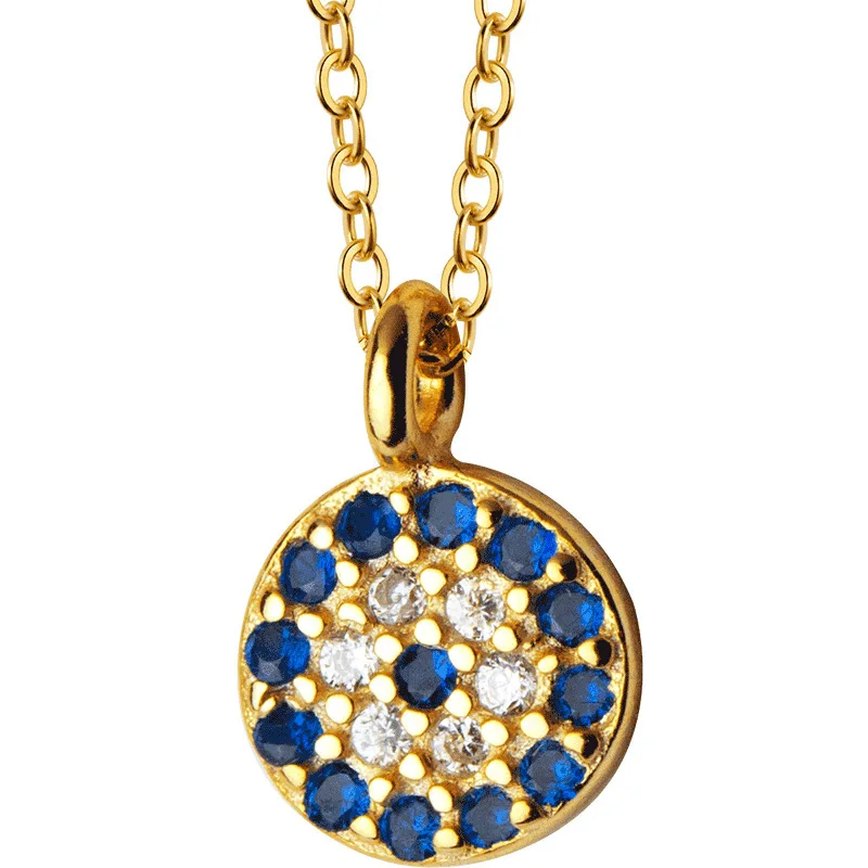 

Jachon S925 Silver high-end mini shiny blue crystal stone necklace, As picture
