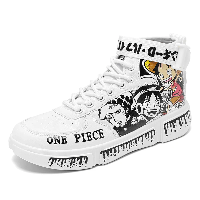 

Ziitop Anime Sneakers One Piece Walking Style Shoes Women Trendy Men's Casual Shoes Black And White Graffiti Cartoon Shoes, Black,white