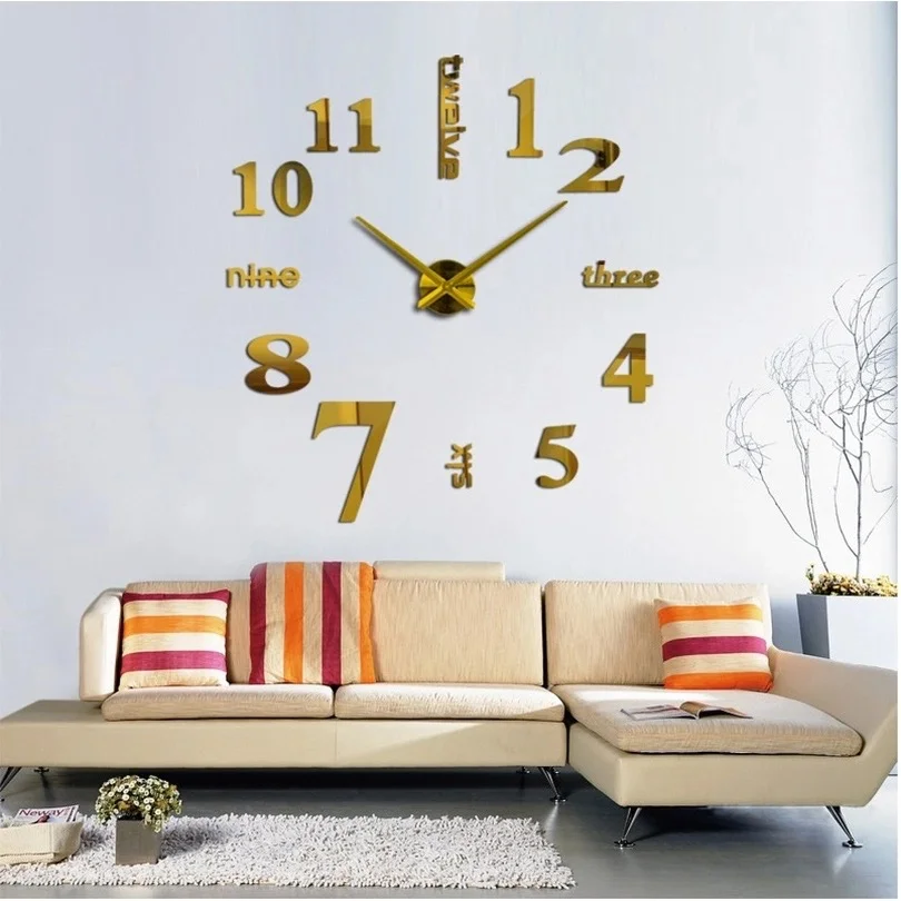 

Home Decorative 3D Acrylic Wall Sticker Frameless DIY Large Digital Wall Clock, Customized color