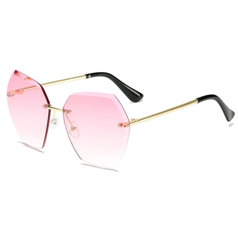 

New Ocean Branded Film Trendy Fashion Sun Glasses Trimming Women Rimless Metal Sunglasses Ladies Bling Custom Logo Sunglasses, Custom colors