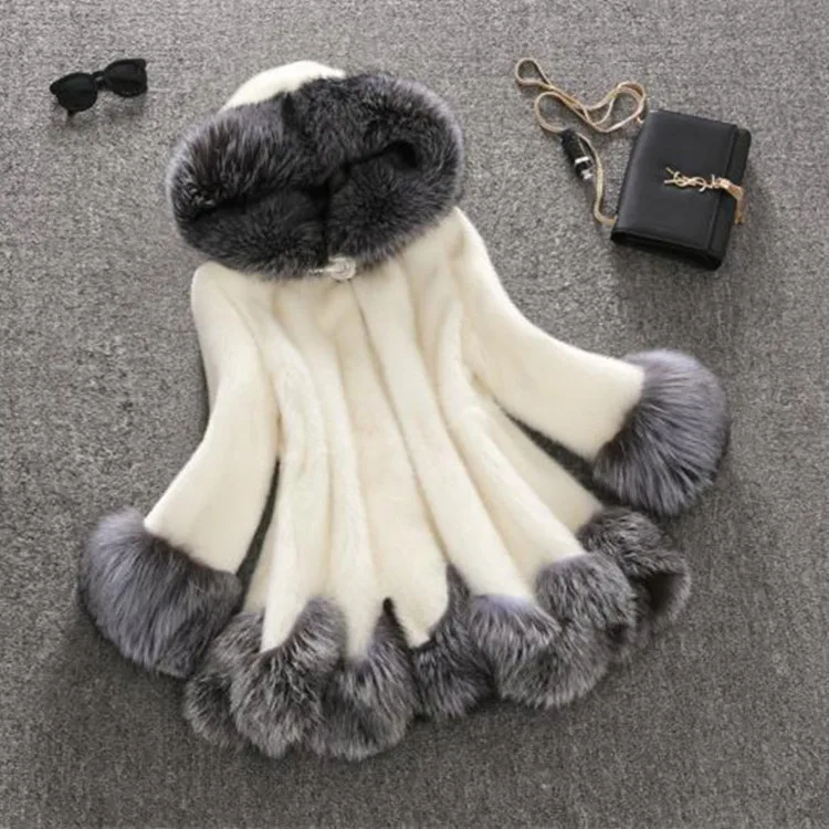 

S-6XL Outerwear Plus Size Women Clothing Winter Fake Fur Coat Jackets Thick Warm Hooded Crop Tops Overcoat