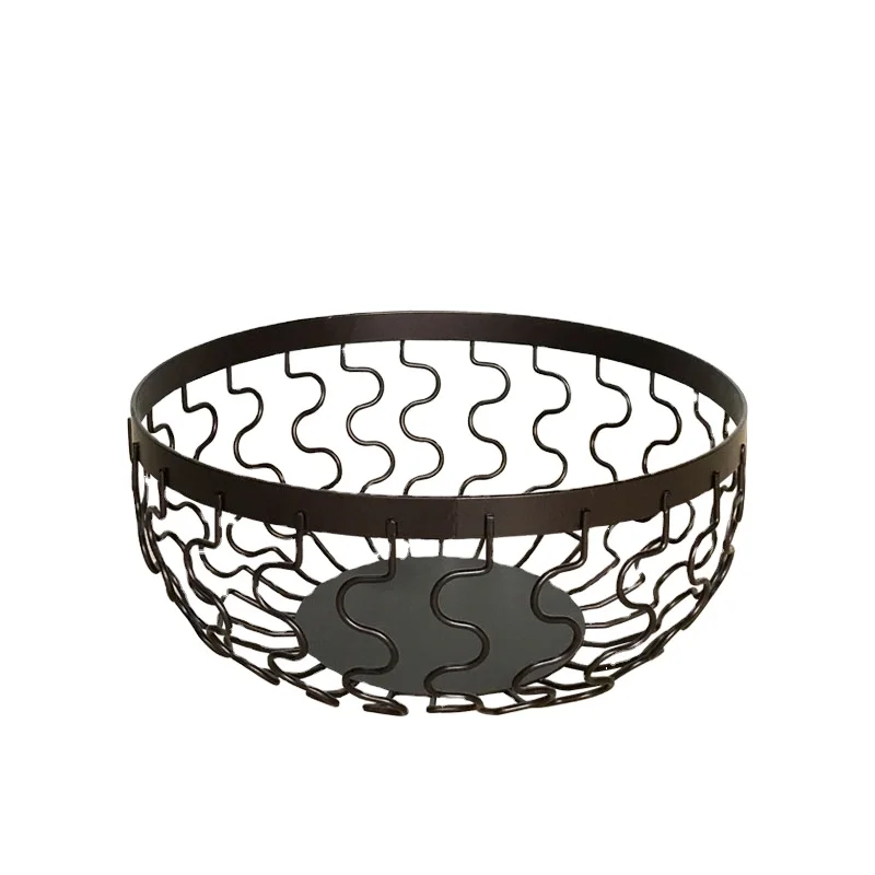 

Modern design Wire Fruit Basket Black Fruit Bowl for Kitchen Counter Wave Fruit Basket