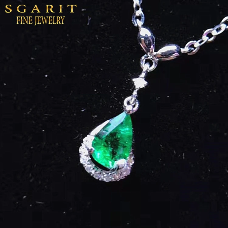 

Gemstone Jewelry In 18k Gold Elegant Women Wedding Necklace 0.25ct Natural Emerald Pendant Necklace