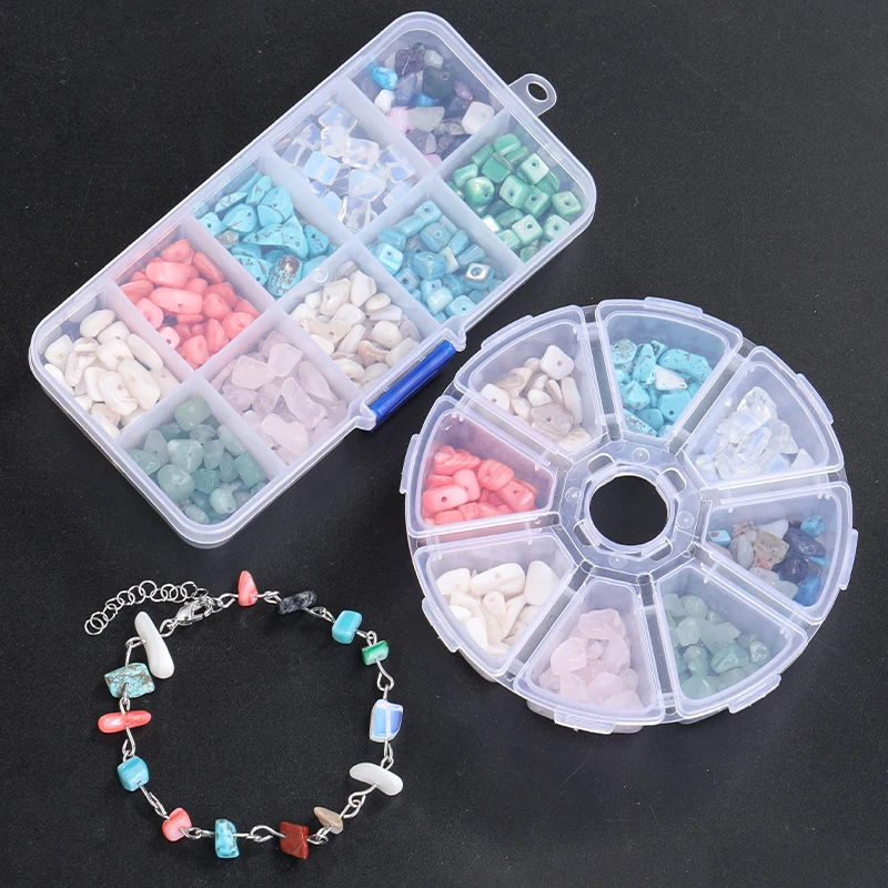 

Xichuan 8/10 grids boxed crystal natural stone rock for jewelry making bracelet necklace pendants hair clip DIY gravel beads, As picture shows