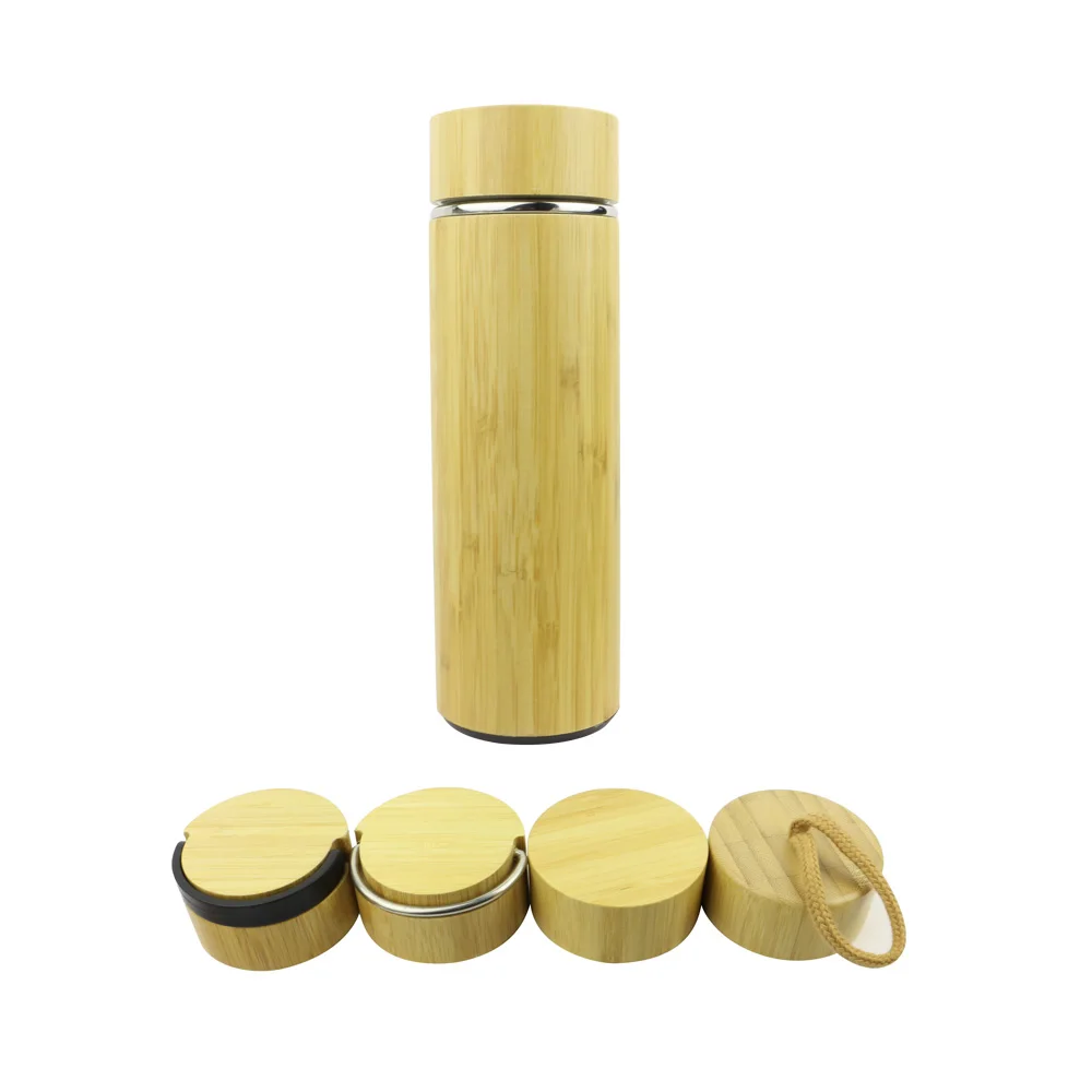 

Eco-friendly 400ml Vacuum Insulated Stainless Steel Travel Mug Bamboo Tea Tumbler Tea Infuser with Handle Lid