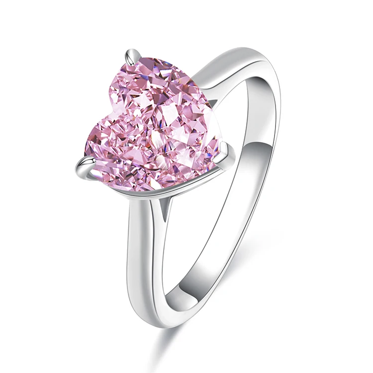 

2020 Fashion Pink color Ring Simulated Heart Diamond Silver Jewelry 925