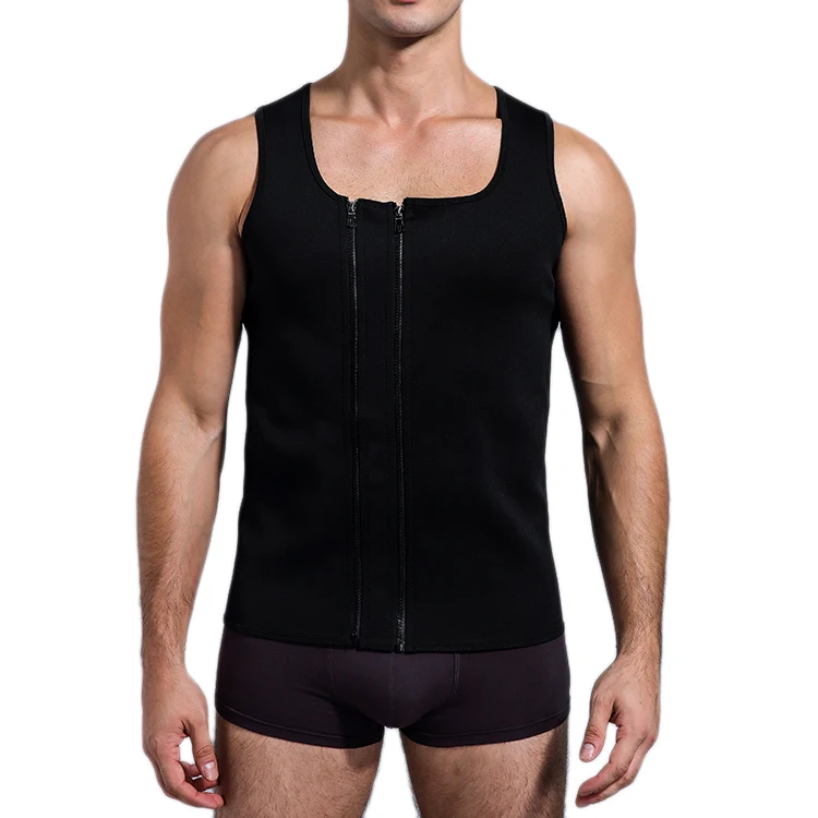 

Wholesale custom double zipper corset fitness men's sports vest fast wicking slim fit body shaping vest, Black