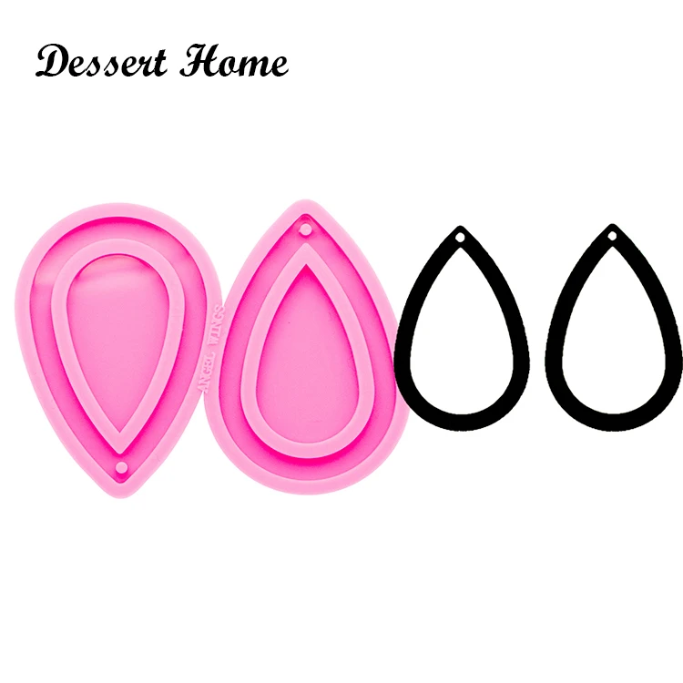 

DY0273 shiny 2.8 inches tear drop hoop earrings Handmade DIY epoxy earring mould Silicone Molds women trinket fashion jewelry, Pink