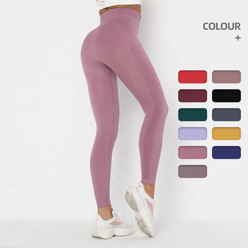 

2021 Hot Selling Custom Seamless Yoga Pants High Waist Tight-fitting Hip-lifting Solid Color Outdoor Running Pants Fitness Pants, 11 colors