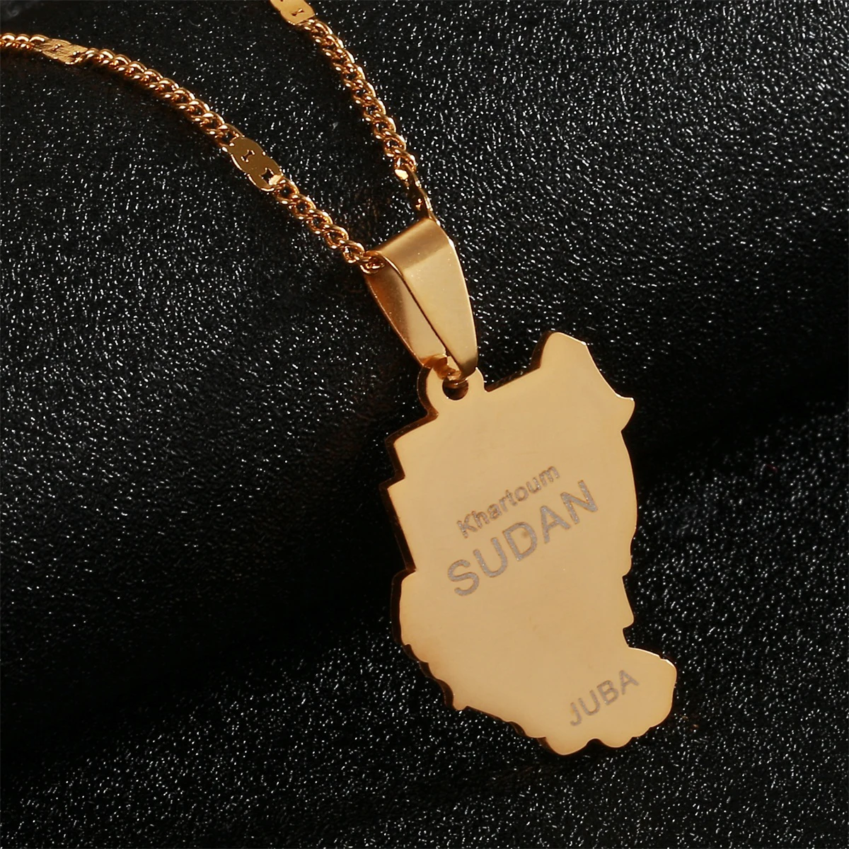 Gold South Sudan Map Name Pendant Necklace Elegant Jewelry Pendant For
