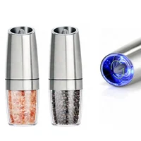 

Electric Gravity Salt and Pepper Grinder Set with Adjustable Coarseness Automatic Pepper and Salt Mill Battery Powered Blue LED