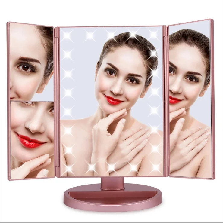 

Amazon Top Seller Vanity Led Lighted Travel Makeup Mirror Desktop Trifold Magnified Make Up Mirror With Lights, White/black/rose gold/gold
