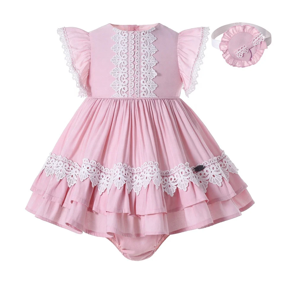 

Pettigirl Latest Baby Girl Birthday Dresses Fly Sleeve Pink baby girl outfits with Matching Headband