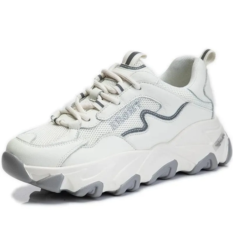 

Dropshipping Custom Logo Genuine Leather White Shoes for Women Spring Student Platform Sneakers Breathable