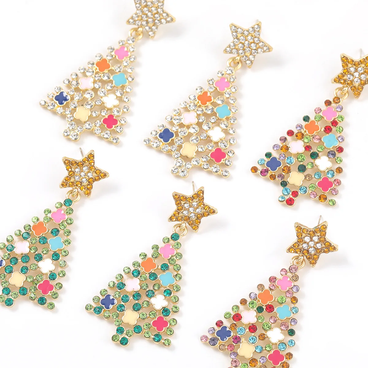 

Y&Y Personality Alloy Oil Drop Diamond Christmas Tree Female Fashion Rhinestone Earrings, Picture