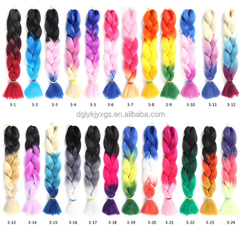 

LW-53QT wholesale 165g 32inch ombre Tricolor gradient pre stretched giant synthetic jumbo braid hair, Color list attached