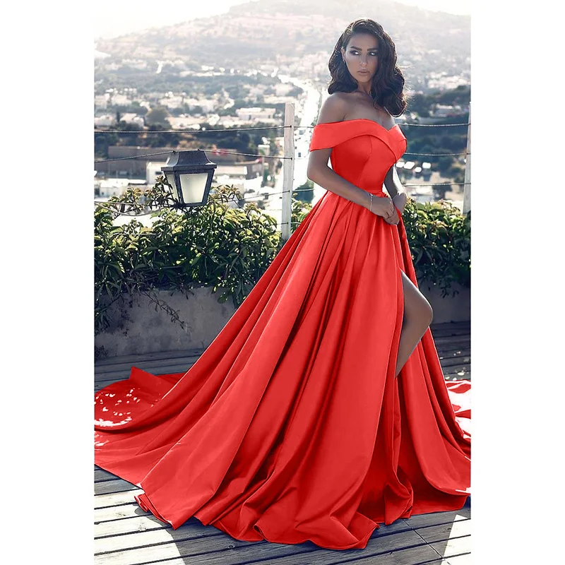 

New Design Off The Shoulder Elegant High Split Large Swing Evening Formal Women's Dresses