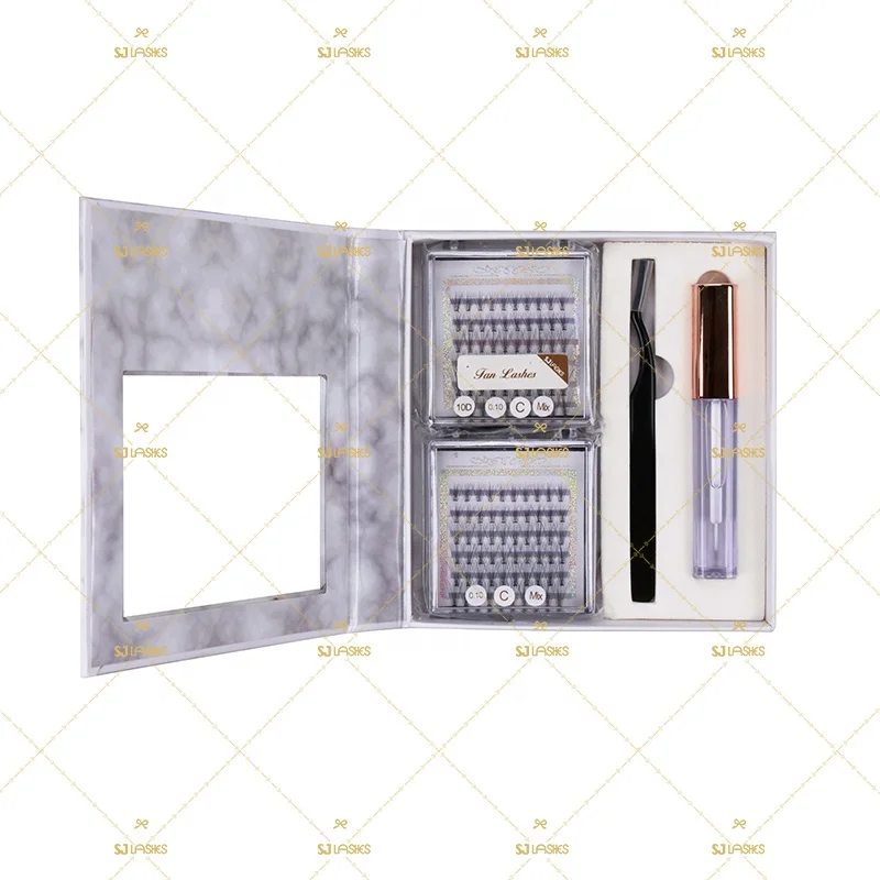 

Home DIY pre-made eyelash extension set in magnetic closure cases with vegan pre-cut/heat bonded Wimper lashes, Black
