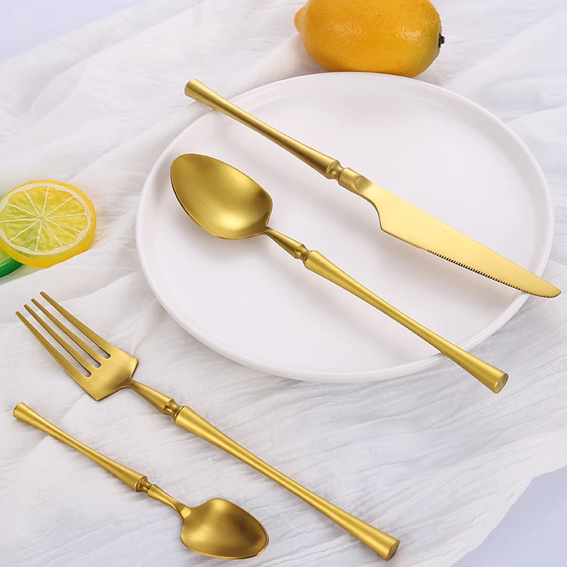 

Stainless Steel Gold Cutlery Custom Modern Luxury Wedding Knife Spoon Fork Teaspoon Stainless Steel Flatware