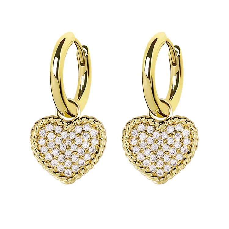 

KRKC Wholesale 2021 fashion trend women earring jewelry 14K gold plated heart charm hoop earrings