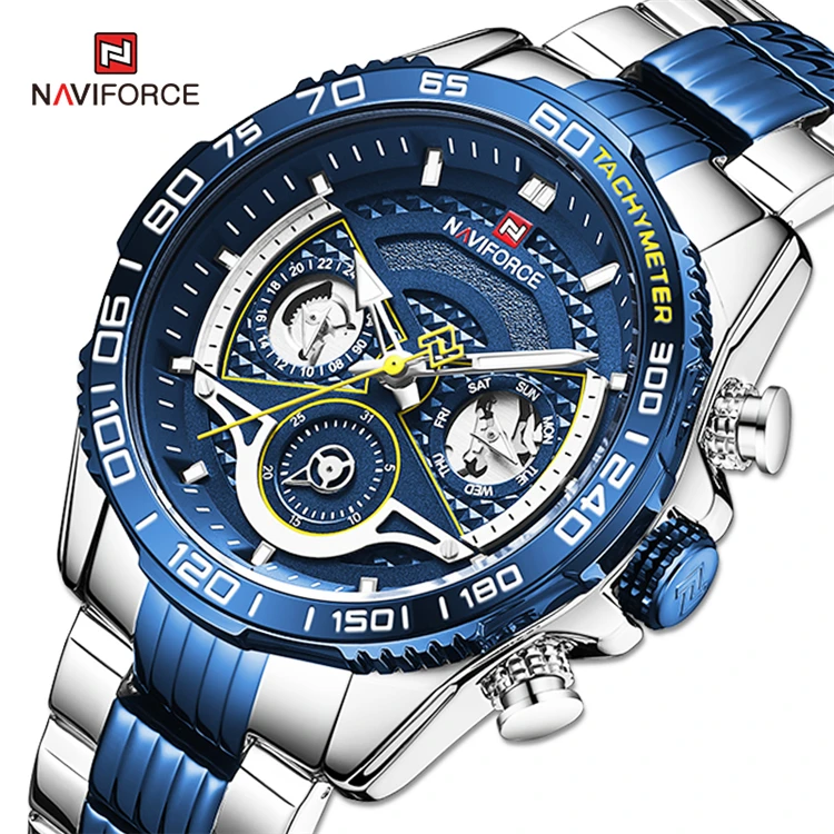 

naviforce 9185 Watch Top Luxury Brand Waterproof Sport Wrist Watch Chronograph Quartz Military Genuine Leather Relogio Masculino