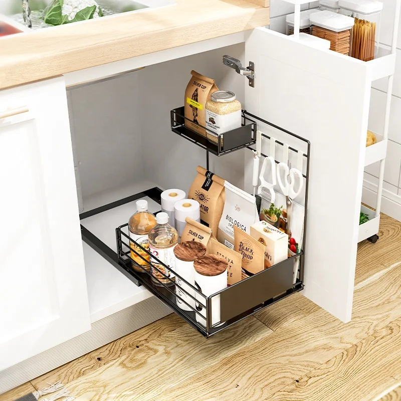 

Save space detachable drawer type kitchen sink cabinet metal storage rack, White or black