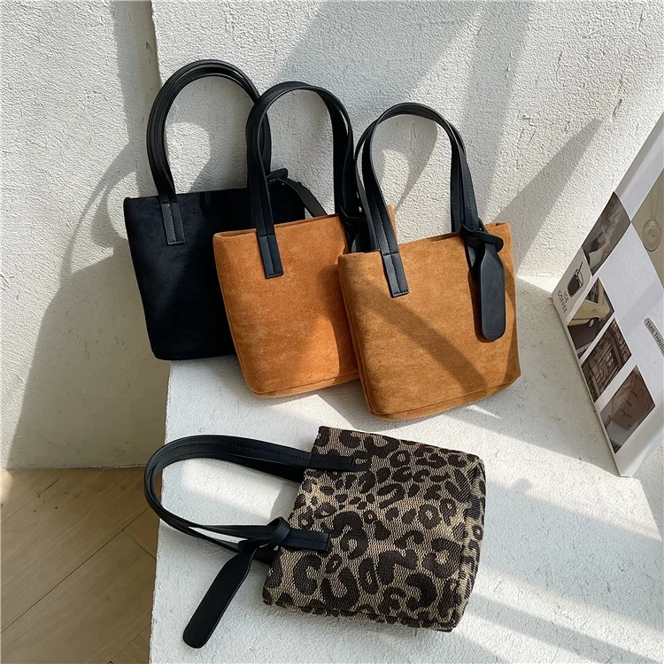

Female new autumn and winter solid color simple handbag fashion plain leopard print canvas handbag retro suede small square bag