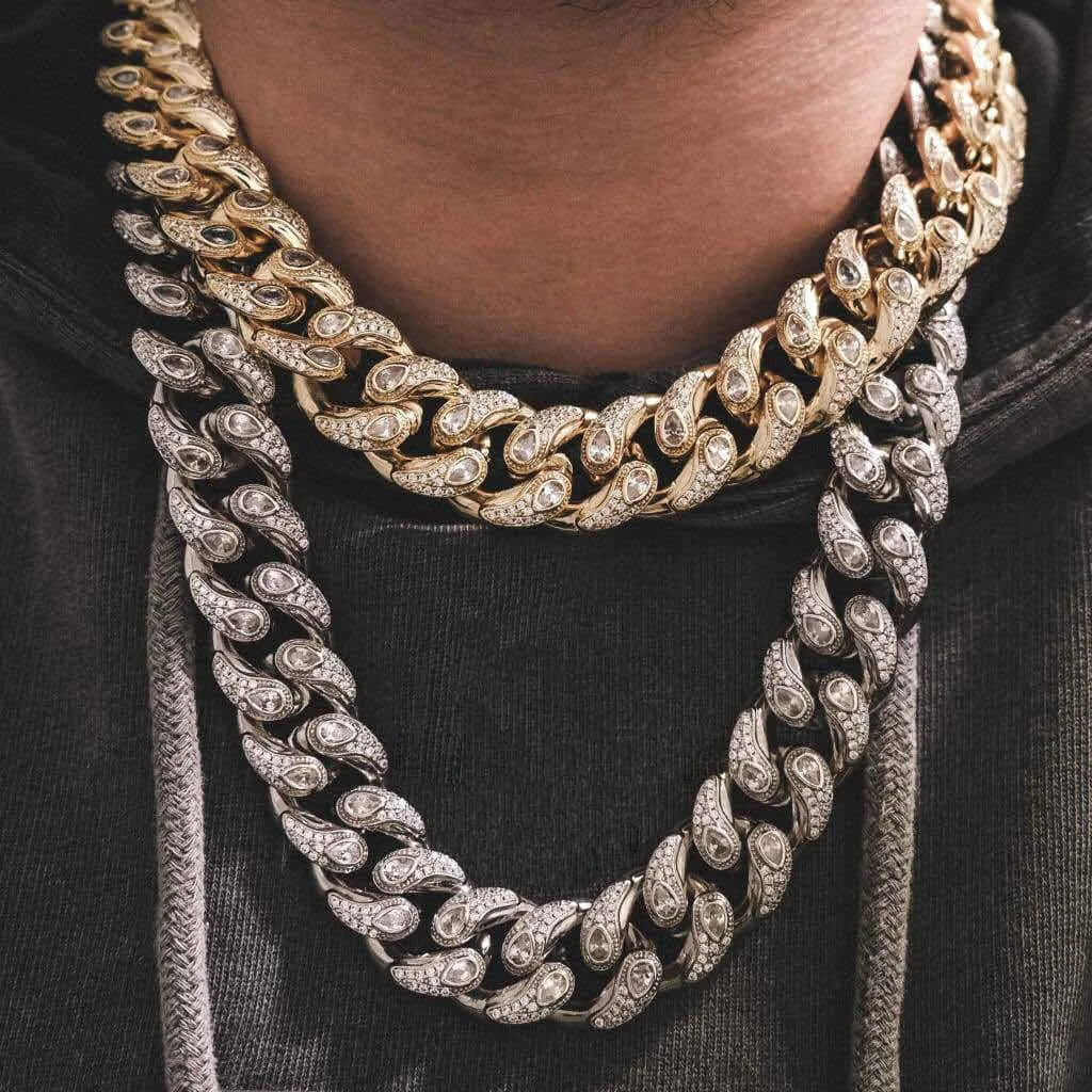 

16mm Diamonds Iced out Eye Baguette Bandana Miami Cuban Link Chain Necklace Hiphop Jewelry For Rapper, Gold,silver,rose gold