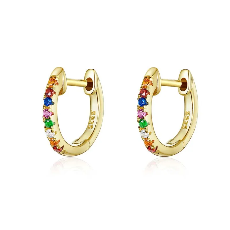 

Luxury Colorful Zircon Huggie Women Earrings 925 Sterling Silver Hoop Earrings Ladies Jewelry Gift, Gold/silver/rose gold